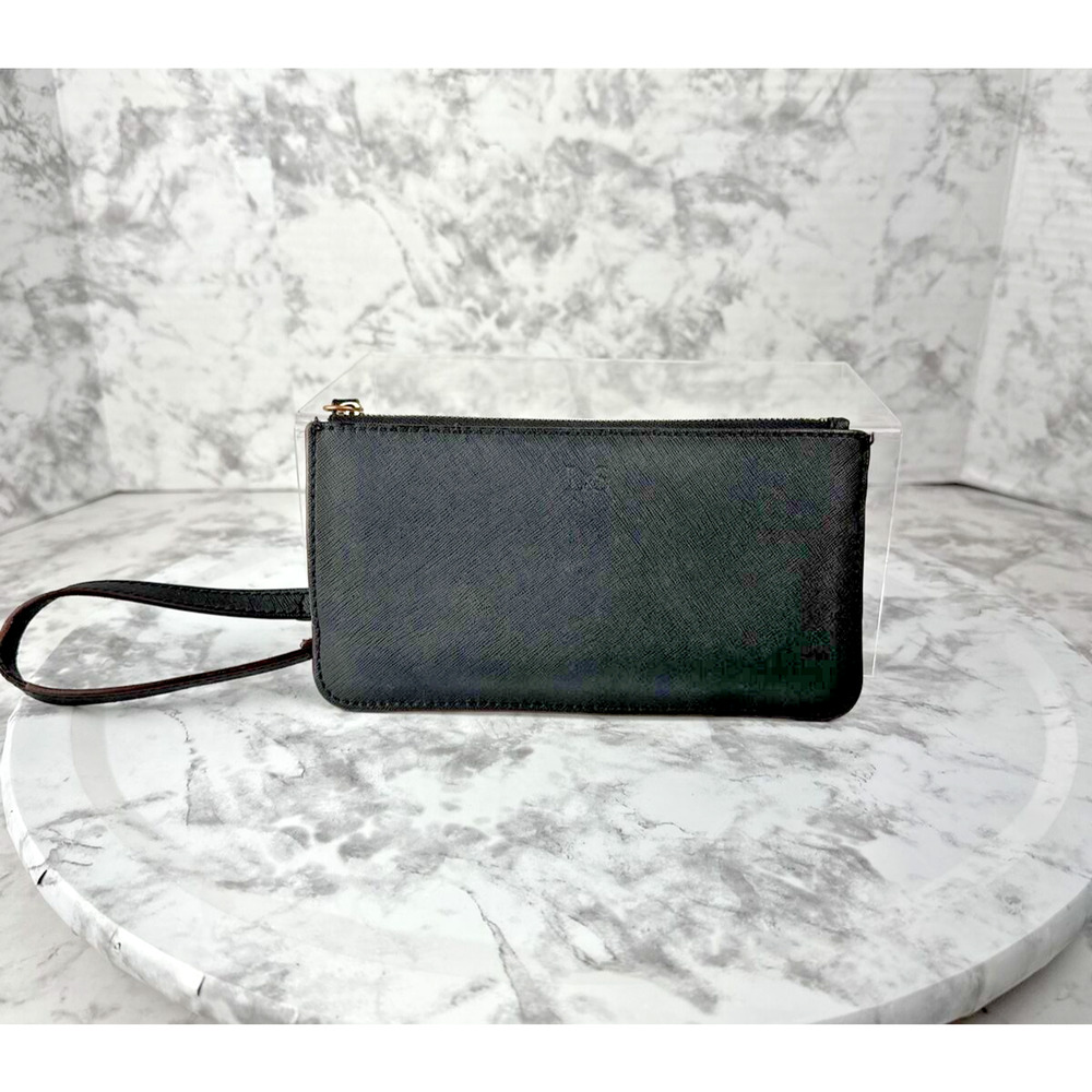 LO & SONS Saffiano Wristlet Pouch Wallet Phone Case Black Leather‎
